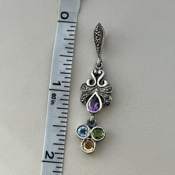 Multi-Gem 925 Sterling Silver Dangle Pendant - Picture 3 of 5